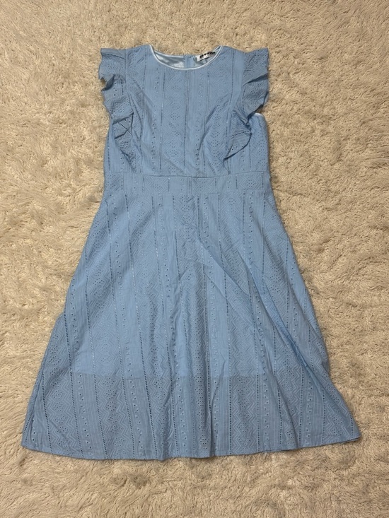 Ecowish Dresses & Skirts - NWOT women’s size large Ecowish Light Blue Eyelet Ruffle Sleeve Dress